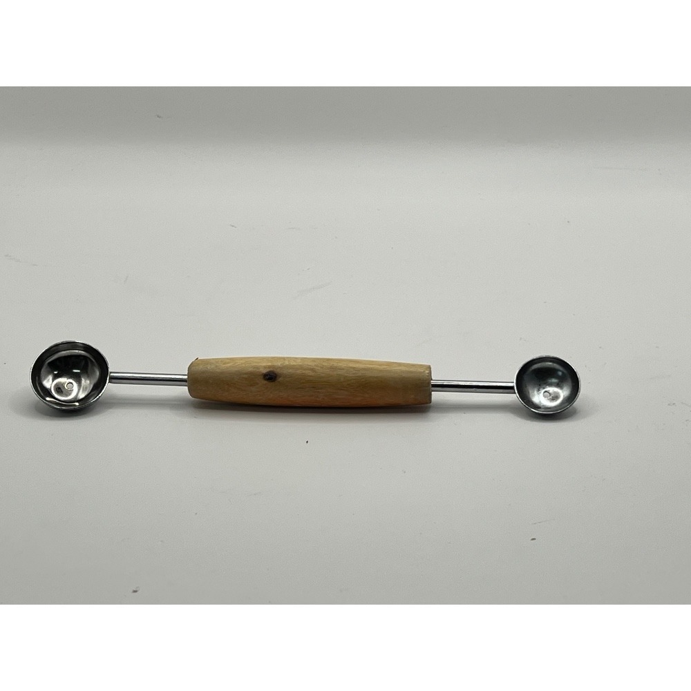 Vintage Double Ended Melon Baller Fruit Vegetable Scoop Tool with Wood Handle